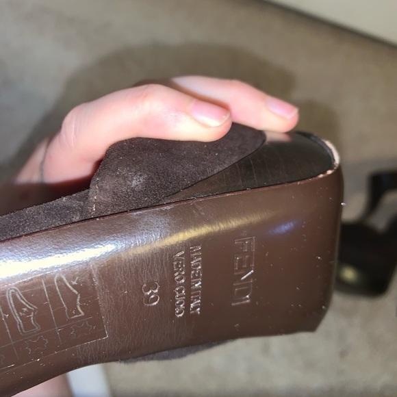 Fendi Suede Platform Peep Toe Heels Brown - Picture 5 of 6